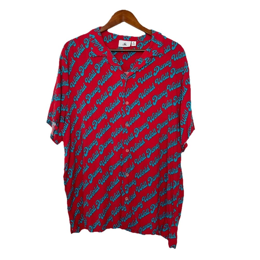 Walt Disney World Parks Men's Large Red Button Down Short Sleeve Shirt Top